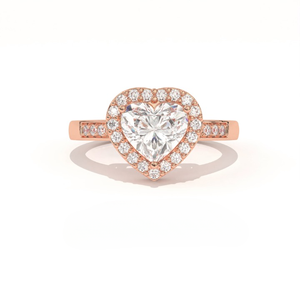 Bague solitaire en or 14 carats pour femme Aarinya avec diamant de laboratoire taille cœur et halo pavé festonné - Product Image 2
