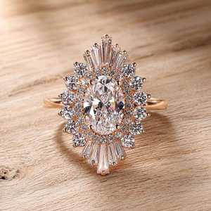 แหวนหมั้นเพชรทรงรี Snowflake 1.50 กะรัต เพชรเลี้ยงในห้องปฏิบัติการ ทองคำแท้ 10k 14k 18k ดีไซน์วงแหวนซ่อนแบบ Halo แหวนแต่งงานสั่งทำพิเศษ เครื่องประดับผู้หญิงชั้นดี - Product Image 3