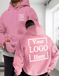 Men's Custom Logo Hoodie Pink 100% Cotton Fleece Regular Fit Breathable Casual Autumn Wear Heat Transfer Printed Front Pocket - Product Image 1