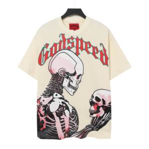 Godspeed Men's Oversized T-Shirt Short Sleeve O-Neck Cotton Jersey Skull Pattern Street Style Print Front <b>Logo</b> - Product Image 1