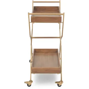 Chariot de restauration en métal fait main de qualité supérieure avec construction de qualité commerciale, roues lisses, étagères spacieuses, design moderne en bois - Product Image 3