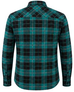 Chemise en flanelle décontractée pour homme, coupe ajustée, manches longues, boutonnée, en coton à carreaux, couleur bleu sarcelle et noir, personnalisée par le fabricant, style mode - Product Image 3