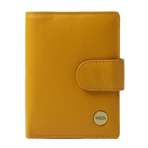 กระเป๋าสตางค์แบบพับสั้นหนังแท้สำหรับผู้ชาย WRIZA พร้อมระบบป้องกัน RFID |   สีเหลืองมัสตาร์ด พร้อมช่องใส่บัตร ช่องใส่เหรียญ และดีไซน์กะทัดรัด - Product Image 1