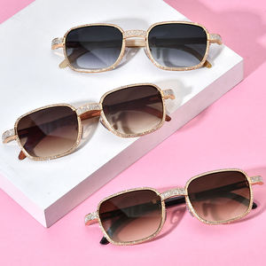 Luxurious Gold Rectangle <b>Sunglasses</b> Moissanite Accents <b>Rimless</b> Gradient Unisex % UV Protection Anti-Reflective Casual Style - Product Image 4