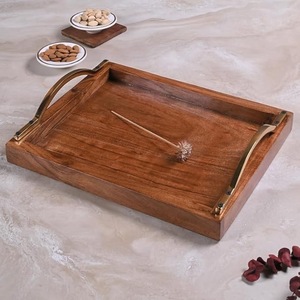 Bandeja de Servir Moderna de Madera de Acacia con Asas de Metal, Diseño Rectangular para Café, Té, Desayuno, Fiestas y Uso en Hoteles - Product Image 1