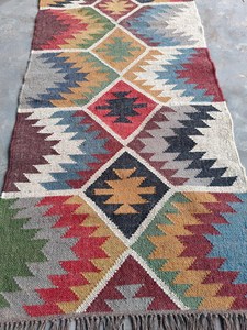 Geometric Colorful Boho Kilim <b>Runner</b> Carpet Handwoven Tribal <b>Rug</b> Rustic Farmhouse Entryway Hallway Home Floor Decor - Product Image 5