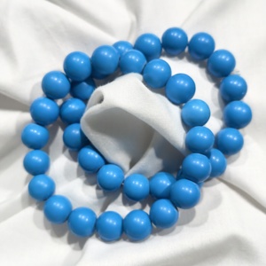 Bracelet extensible turquoise de 7 pouces, bracelet élastique à perles rondes - Product Image 1