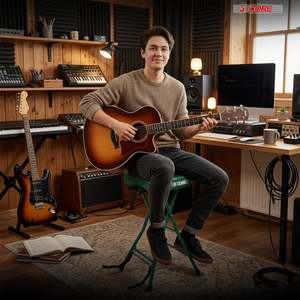 5Core Heavy Duty Music Seat Foldable 3.15\" <b>Padded</b> Guitar <b>Stool</b> with Built-In Footrest and Stand Audio Product Accessory - Product Image 5