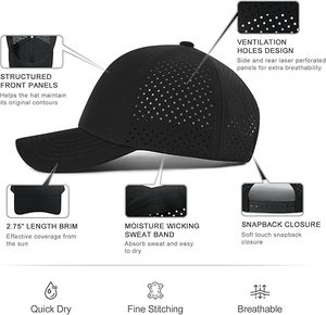 Gorra de Béisbol Tactus Industries para Hombre, Secado Rápido, 100% Algodón, Malla Cortada con Láser, Visera Curva, Cierre a Presión, para las Cuatro Estaciones - Product Image 1