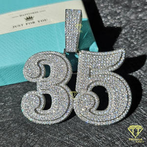 Custom " 35 " Number Pendant Necklace <b>Iced</b> <b>Out</b> Lab Grown Diamond Hip Hop Cuban Link <b>Chain</b> Jewelry Gift - Product Image 1