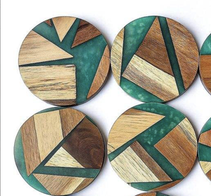 Handmade Wooden Coaster Set With Blue Resin Inlay Square Shape Home Decoration - Product Image 3