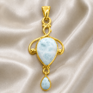 Pendentif goutte d'eau en argent sterling et larimar naturel, plaqué or rose, collier de luxe pour enfants unisexe - Product Image 3