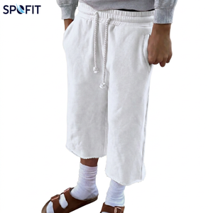 Shorts de survêtement capri roses pour hommes, taille mi-haute, en coton tricoté uni, avec cordon de serrage et poches, respirants, style décontracté - Product Image 4