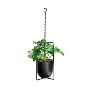 Maceta colgante moderna de metal para interiores y exteriores, negra, con cadena, para suculentas, plantas aéreas y decoración del hogar y jardín. - Product Image 1