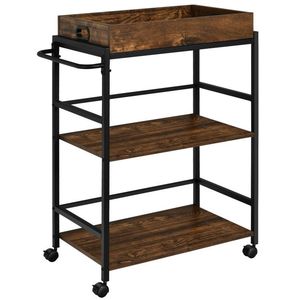 Carrello Bar da Cucina a 3 Ripiani con Ruote Bloccabili e Maniglia, Struttura in MDF e Metallo per Uso Domestico e Pub - Product Image 1