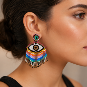 Pendientes colgantes de cuentas de semilla con ojo turco coloridos para mujer, hechos a mano, con borlas, pendientes llamativos, joyería de moda al por mayor - Product Image 2