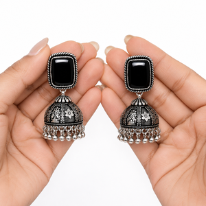 Wholesale Brass Oxidized <b>Silver</b> Black Onyx Jhumka <b>Earrings</b> for Women | Handmade Indian Ethnic Boho <b>Dangle</b> Drop Party <b>Earrings</b> - Product Image 3