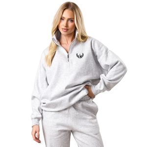 Sweat-shirt à col montant gris clair pour femme, coupe oversize, manches longues, style streetwear décontracté, coupe ample, pour le quotidien - Product Image 1