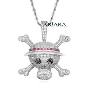Pendentif Tête de Mort avec Strass en Cristal, Argent 925 Plaqué Or, Breloque Thème Hip-Hop, Unisexe, Usage Quotidien - Product Image 2