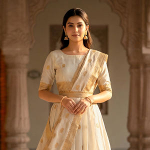 Lehenga Choli de Seda Banarasi con Motivos Tejidos Clásicos y Borde Herencia |   Traje Tradicional de Mujer para Bodas, Fiestas, Diwali y Playa - Product Image 2