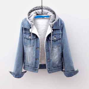 Sudadera con capucha de mezclilla al por mayor para mujer, chaqueta informal de mezclilla ajustada azul, tallas grandes, estilo universitario - Product Image 4