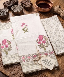 Handblock Percale Bedding Set <b>Floral</b> Embroidered <b>Bed</b> <b>Sheet</b> Set Natural Color Home Hotel Use - Product Image 1