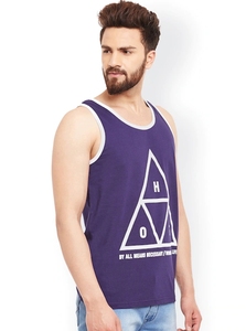 Camiseta sin Mangas con Estampado Geométrico Morado para Hombre, Cuello Redondo, Estilo Casual, Transpirable, de Algodón, con Diseño de Logotipo Frontal - Product Image 2