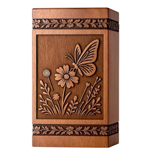 Handcrafted Wooden Cremation Urn with Butterfly & Floral Engraving Personalized for Loved Onesurn Memorial Keepsake by AYAANS - Product Image 2