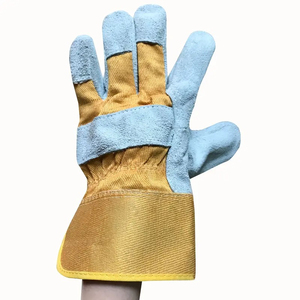 Gants de travail en cuir de vachette jaune-gris pour hommes et femmes - Gants de protection robustes avec paume et poignet rembourrés, doigts entiers, design de haute qualité, pour barbecue - Product Image 4