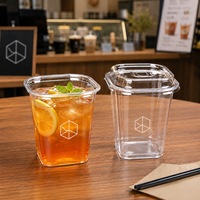 Gobelets carrés en plastique PET transparent de qualité alimentaire de 93 mm avec couvercles, de 12 oz à 24 oz, logo personnalisé pour thé à bulles et café