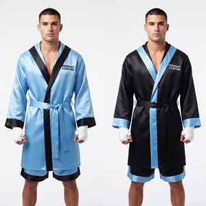 Robe de boxe en satin imprimée de haute qualité, tenue d'arts martiaux personnalisée, robe de boxeur pour l'entraînement, robe de champion d'arts martiaux unisexe taille haute - Product Image 2
