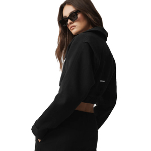 Women's Cropped Cosmopolitan Jacket Asymmetrical Zip Jacket Cotton Blend Cropped Casual Jacket Private <b>Label</b> OEM manufacturer - Product Image 2
