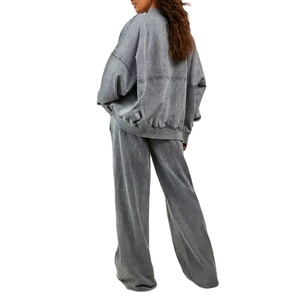 Custom Women's 100% <b>French</b> Terry Straight Leg Tracksuit Washed Zip Casual Sport <b>Outfits</b> Sweatsuits for Winter 2025 Embroidered - Product Image 2