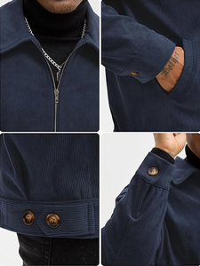 Blouson bomber en velours côtelé pour homme, fermeture éclair, style trucker vintage, avec poches et doublure - Product Image 5