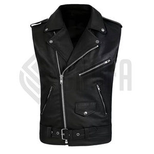 Chaleco de Motocicleta de Cuero Transpirable para Hombre SNAFA SPORTS, Cuello Alto, Bolsillos, Cierre de Cremallera, Logotipo del Club Personalizable - Product Image 2