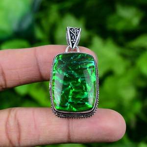 Pendentif élégant en opale verte triple, argent sterling 925, bijoux faits à la main, cadeau pour elle - Product Image 1