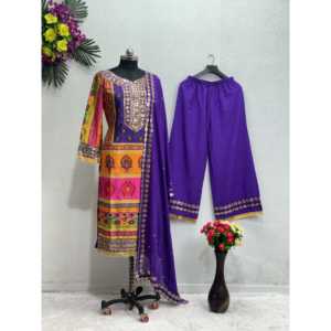 Women's Beautiful Top Bottom and Dupatta <b>Suit</b> Set with Digital Print Hand Work - Product Image 2