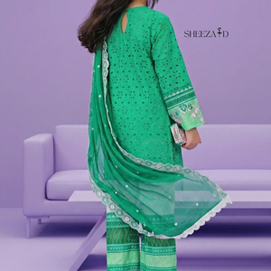 Robe en coton/polyester, pantalon uni, chemise imprimée, dupatta, tenue décontractée pakistanaise en 3 pièces - Product Image 2
