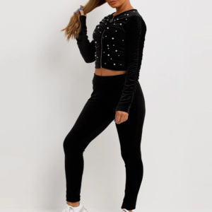 Ensemble de survêtement en velours pour femmes grandes tailles, pantalon long, fermeture éclair, col rond, manches longues, couleur unie, streetwear, vêtements d'hiver - Product Image 4