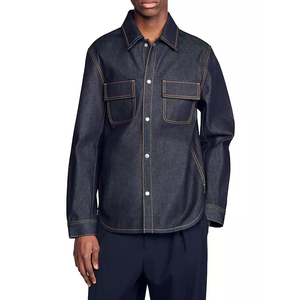 Camisa de Mezclilla de Manga Larga para Hombre, Estilo Casual, Cuello Clásico, Corte Holgado, Diseño con Costuras Visibles y Bolsillos - Product Image 3