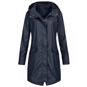 Impermeable Largo con Capucha para Mujer, Chaqueta Ligera de PU para Exteriores con Bolsillos, Chaqueta Cortavientos para Senderismo y Viajes - Product Image 5