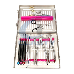 Juego de Instrumentos Quirúrgicos Dentales de Acero Inoxidable, Herramientas Manuales Clase I con Empuñadura Moleteada Plateada y Bandeja Organizadora Rosa - Product Image 6