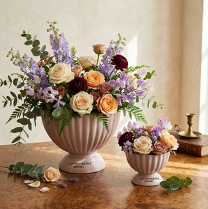 Ensemble de bols à fleurs cannelés de luxe, vase en métal côtelé pour centre de table de mariage, pot décoratif moderne pour la décoration intérieure de luxe - Product Image 1