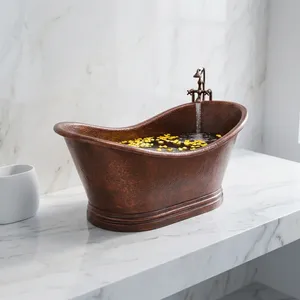 Handmade Copper Freestanding <b>Bathtub</b> Antique Hammered Copper Clawfoot Style Vintage Luxury Soaking Bath Tub - Product Image 4