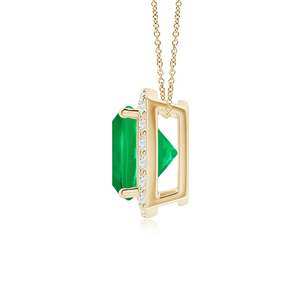 14K Gold Vintage Inspired 7MM Cushion Cut 1.45Ctw Natural Green <b>Emerald</b> Precious Gemstone <b>Pendant</b> With Halo Diamond Fine Jewelry - Product Image 2