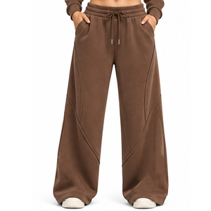 Pantalon évasé en polaire pour femme, coupe large, décontracté, hiver, survêtement, vente en gros, fabricant, fournisseur, OEM, ODM, vêtements de sport - Product Image 4
