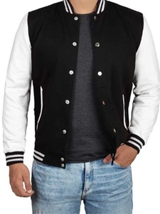 <b>Mens</b> Black and <b>White</b> Varsity <b>Jacket</b> - Product Image 1