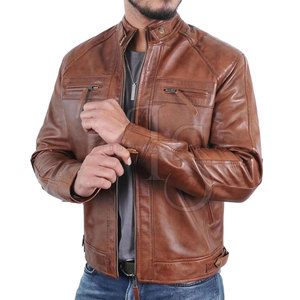 Top Selling Men's Leather Jacket Canvas <b>Stand</b> Collar Front Logo Custom Color Waterproof Winter Jacket - Product Image 4