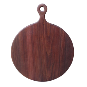 Tabla de pizza de madera de acacia de diseño moderno con asa, tabla redonda de madera maciza natural de primera calidad para uso en la cocina y el comedor. - Product Image 1