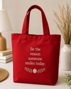 Red Canvas Tote <b>Bag</b> with Embroidery Customized Closure for Everyday Use Shopping <b>Work</b> School Travel Companion - Product Image 1